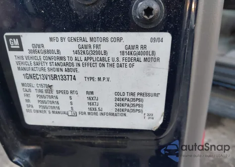 2005 Chevrolet Tahoe Ls z USA, uszkodzony, nr VIN 1GNEC13V15R133774